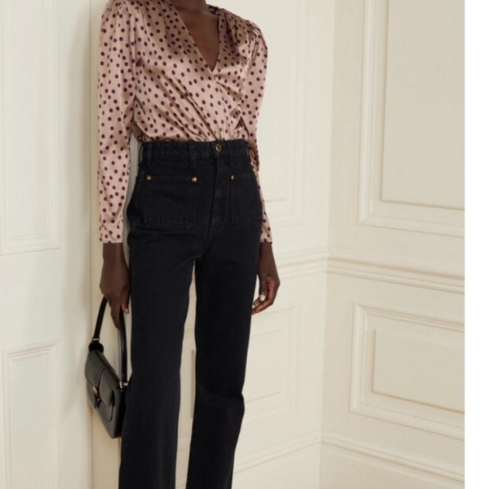 L’Agence Brenda Wrap Effect Polka-dot Silk blend Bodysuit Size S/P